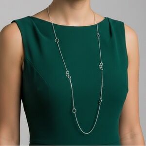 Long silver tone necklace hexagon honeycomb satellites minimalist jewelry